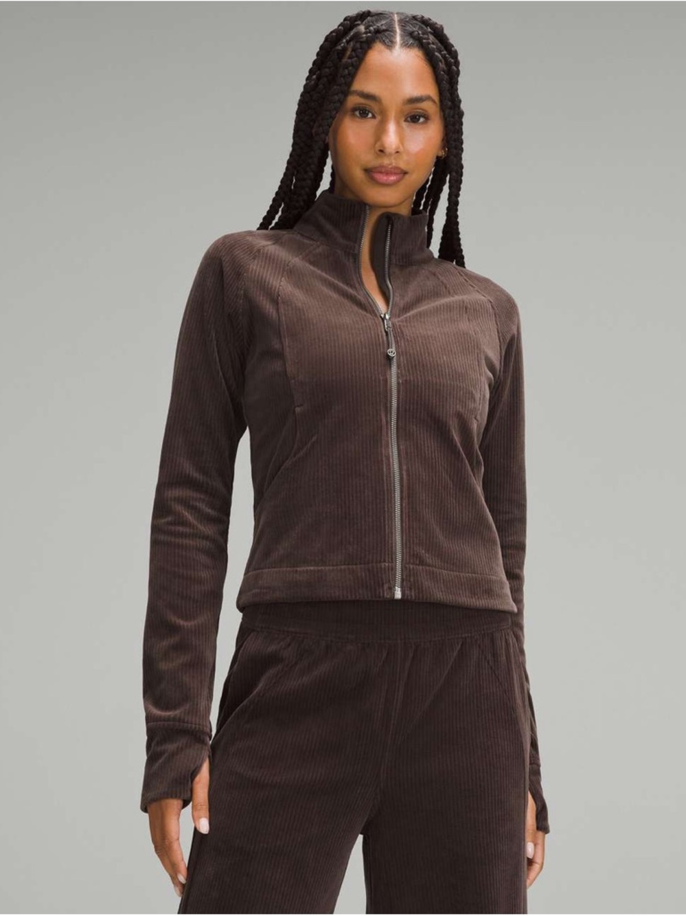{10} Lululemon Scuba Track Jacket Velvet Cord Espresso Brown